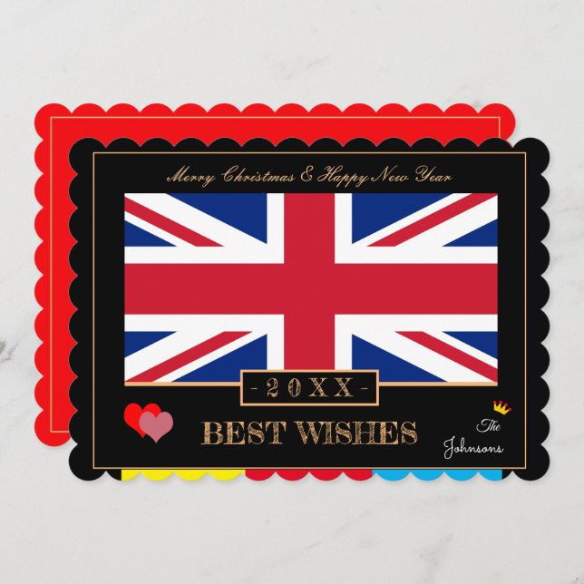 British Flagga & Gott nytt år/Best Önskemål Card U Julkort (Fram/baksida)