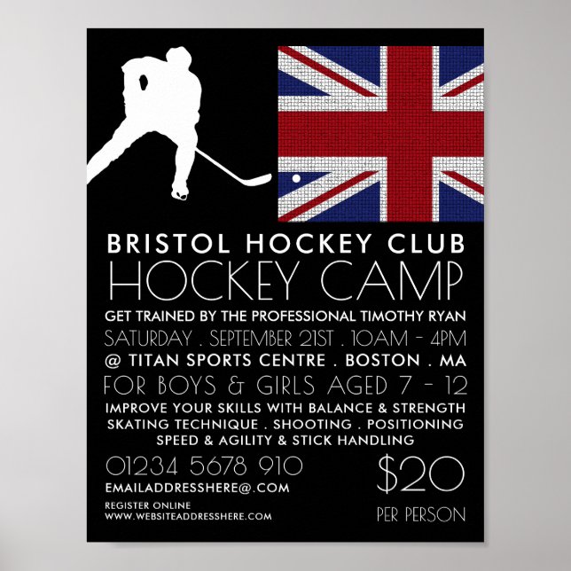 British Flagga, Hockey Player, Camp Advertising Poster (Framsidan)