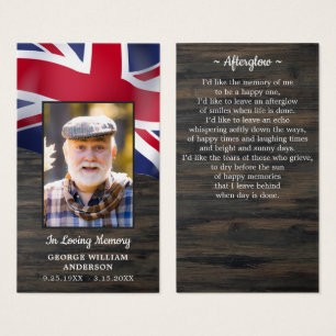 British Flagga Memorial Photo Funeral Prayer Card Visitkort