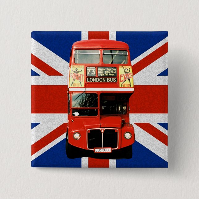British Flagga och London Buss Button Knapp (Framsida)