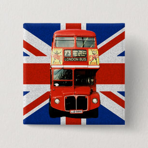 British Flagga och London Buss Button Knapp