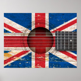British Flagga on Old Acoustic Guitar Poster