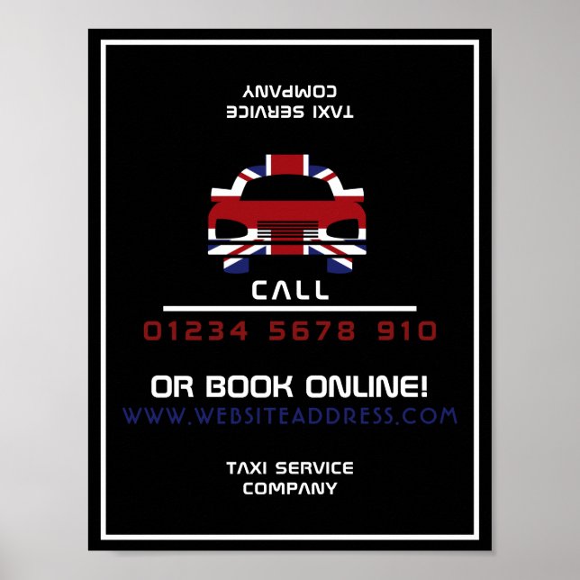 British Flagga Taxi Cab Logotyp Advertising Poster (Framsidan)