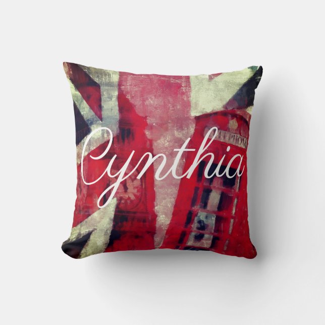 British Flagga Telefon Booth Pillow Kudde (Framsida)