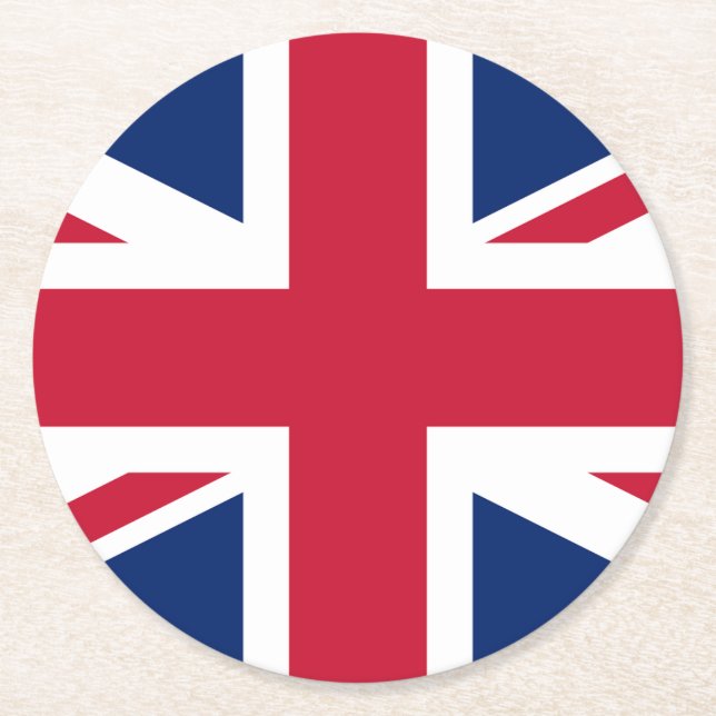 BRITISH FLAGGA, Union Jack ölmat Underlägg Papper Rund (Framsidan)