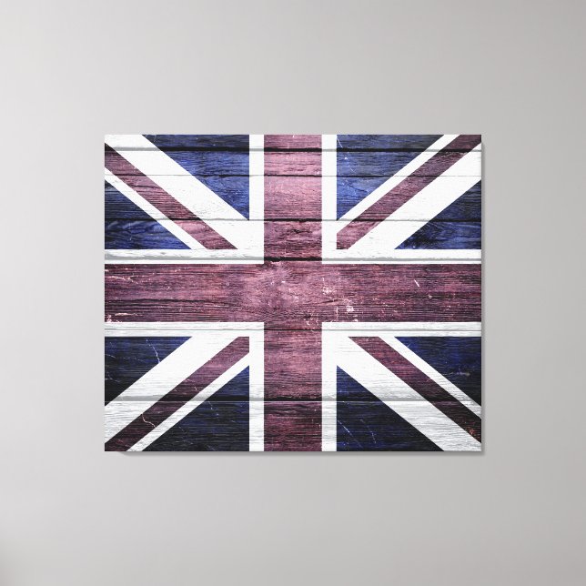 British Flagga Vintage Wood Canvastryck (Framsida)