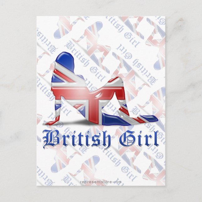 British Girl Silhouette Flagga Vykort (Framsida)