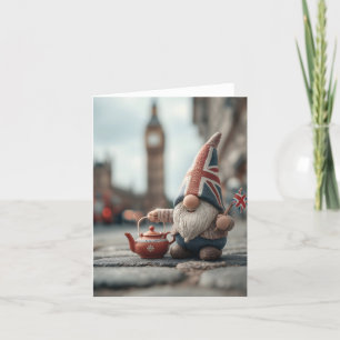 British Gnome med Union Jack Hat och Tekanna Helgkort