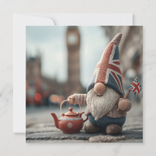British Gnome med Union Jack Hat och Tekanna Julkort