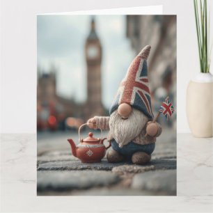 British Gnome med Union Jack Hat och Tekanna Kort