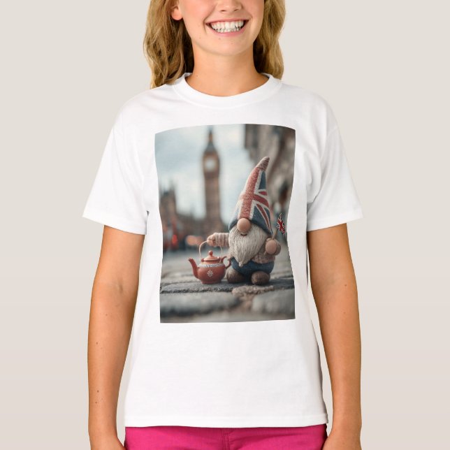 British Gnome med Union Jack Hat och Tekanna T Shirt (Framsida)