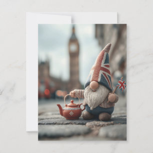 British Gnome med Union Jack Hat och Tekanna Vykort