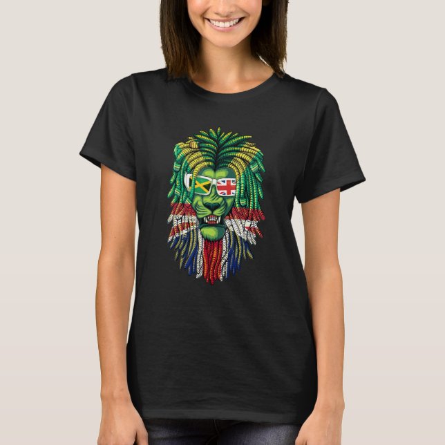 British Grown With Jamaican Roots Idea With Lion D T Shirt (Framsida)