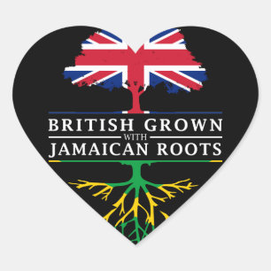 British Grown with Jamaican Roots Jamaica Design Hjärtformat Klistermärke