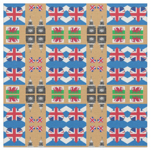 British Heart, Welsh Dragon & Scottish Flagga / UK Tyg