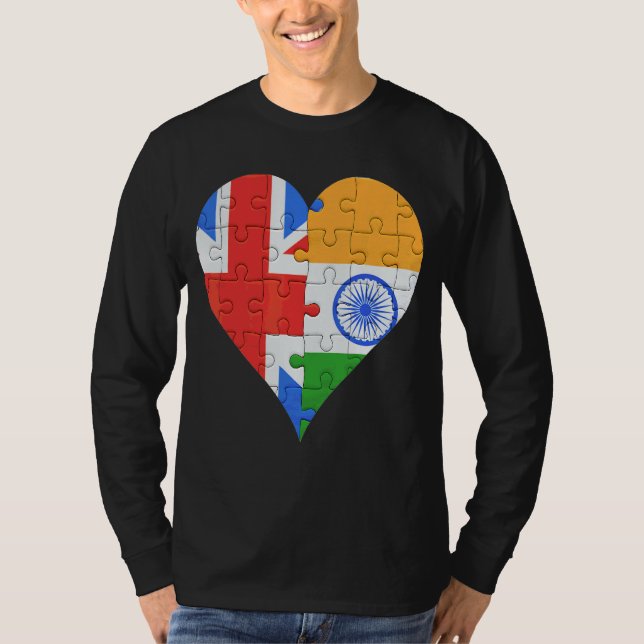 British Indian Flagga Heart T Shirt (Framsida)
