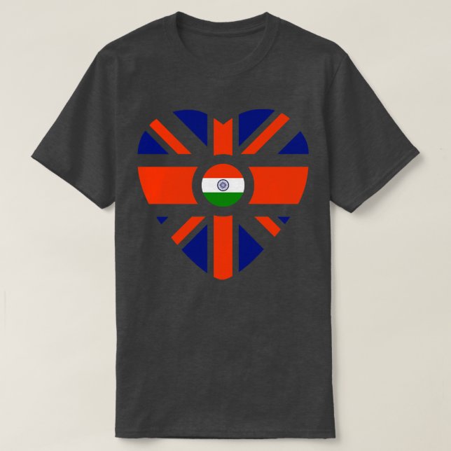 British Indian Multinational Patriot Flagga Heart T Shirt (Design framsida)