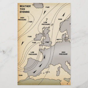 British Isles & Europe vintage väder karta. Brevpapper