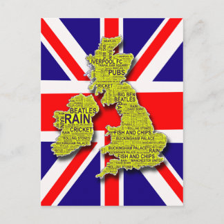British Isles ord art karta mot Union Jack Vykort