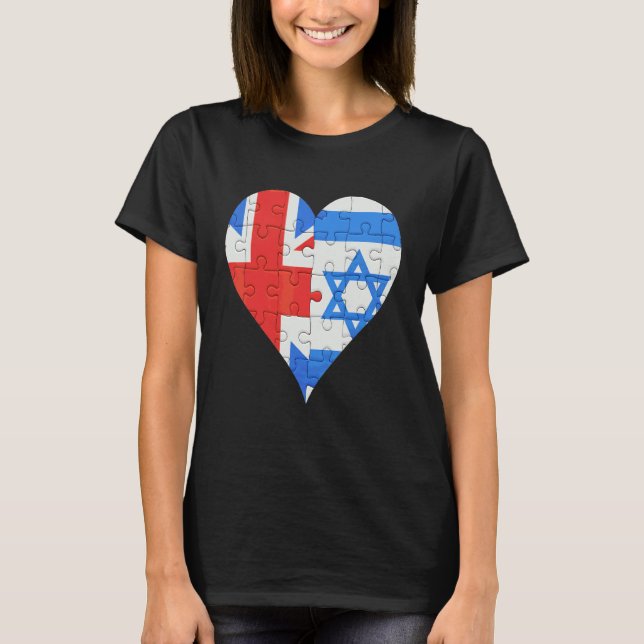 British Isreali Flagga Heart T Shirt (Framsida)