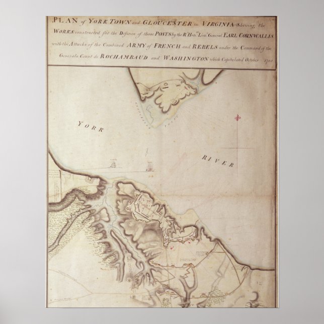 British karta of the Siege of Yorktown, 1781 Poster (Framsidan)