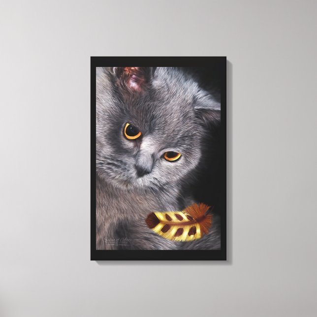 British Kort-Hair Cat with Feather Canvastryck (Framsida)