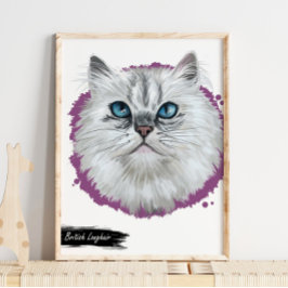 British Långhårig Cat Print | Skriv ut kattvägg Poster