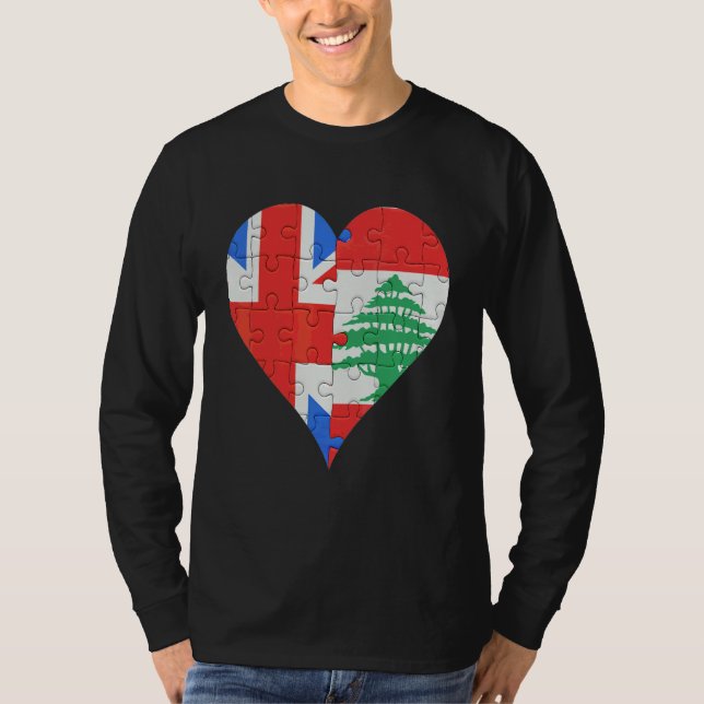 British Libanese Flagga Heart T Shirt (Framsida)