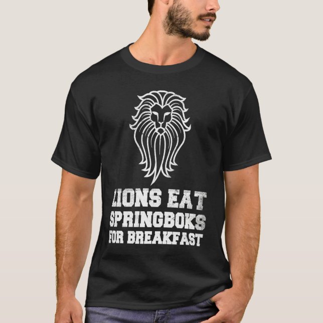 British Lions Rugby Fan Lions Eat Springboks For B T Shirt (Framsida)