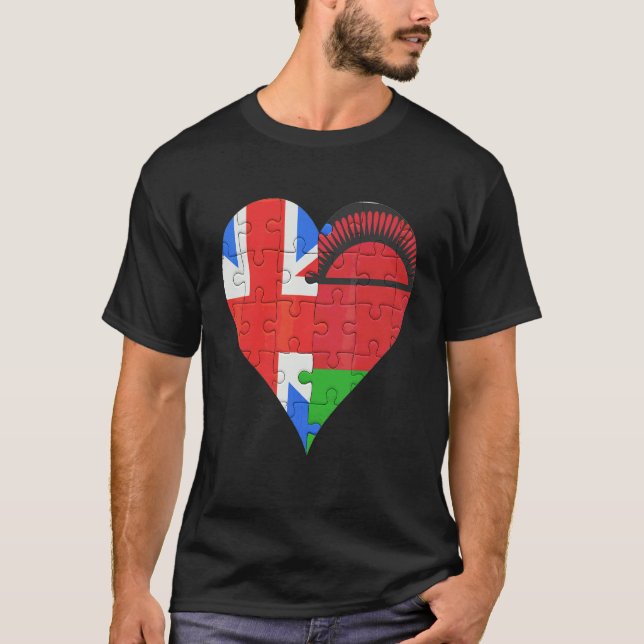 British Malawian Flagga Heart T Shirt (Framsida)