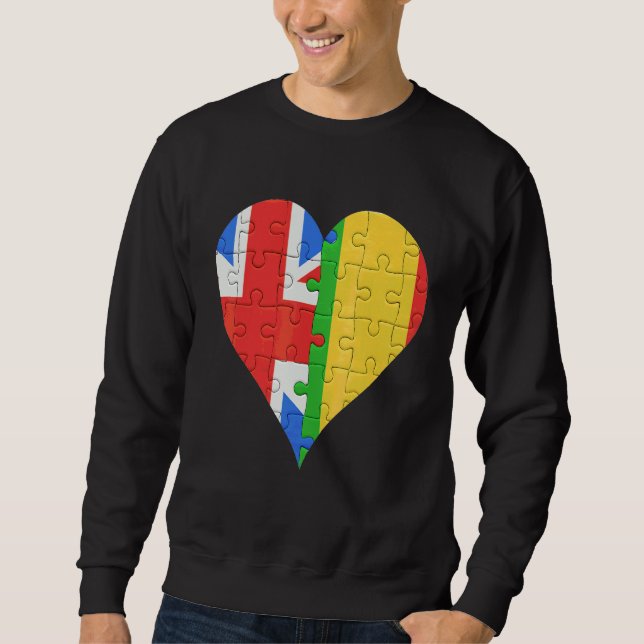 British Malian Flagga Heart Lång Ärmad Tröja (Framsida)