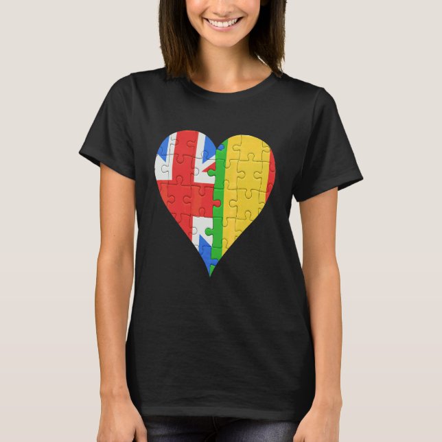 British Malian Flagga Heart T Shirt (Framsida)