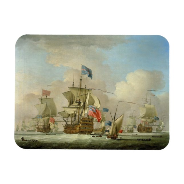 British Manar-of-Krig och a Sloop, c.1720-30 (olja Magnet (Horisontell)