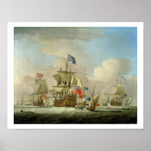 British Manar-of-Krig och a Sloop, c.1720-30 (olja Poster