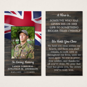British Military Memorial Fallen Soldier Prayer Visitkort