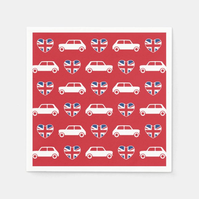 British Mini Cooper Hearts - Red Cocktail Napkins Pappersservett (Framsidan)