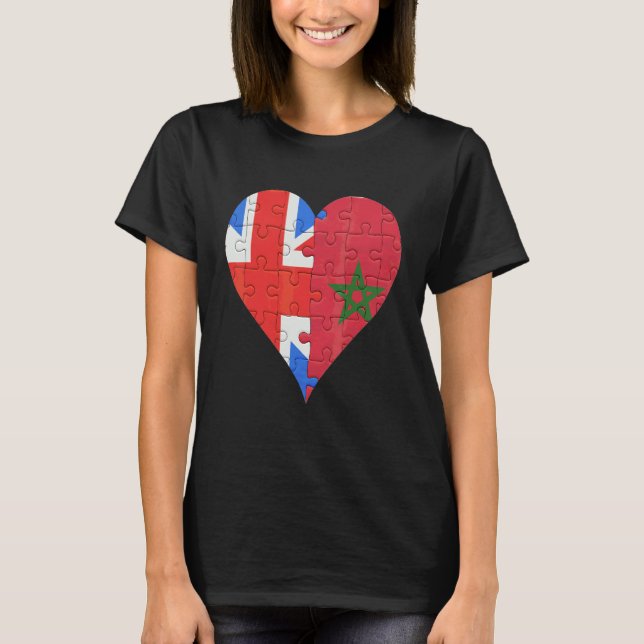 British Moroccan Flagga Heart T Shirt (Framsida)