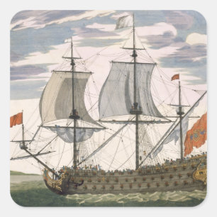 British Navy: a first-rate frakt fly the White E Fyrkantigt Klistermärke