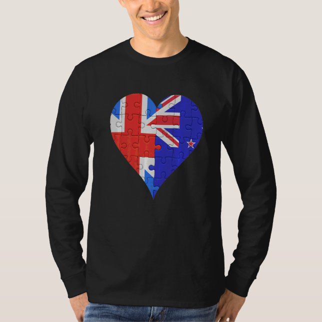 British New Zealander Flagga Heart T Shirt (Framsida)