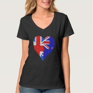 British New Zealander Flagga Heart T Shirt