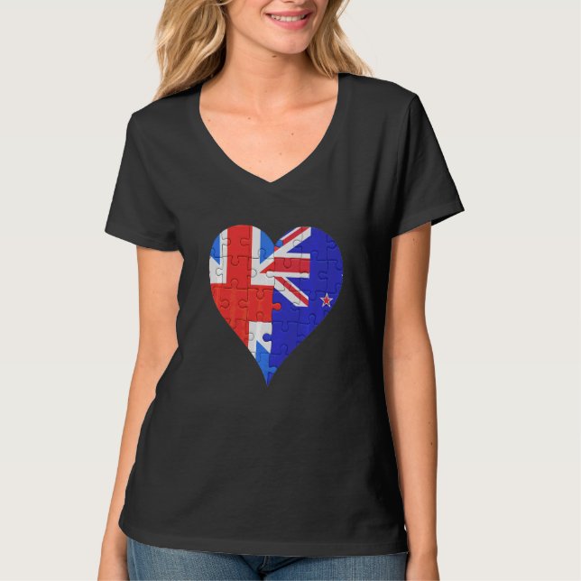 British New Zealander Flagga Heart T Shirt (Framsida)