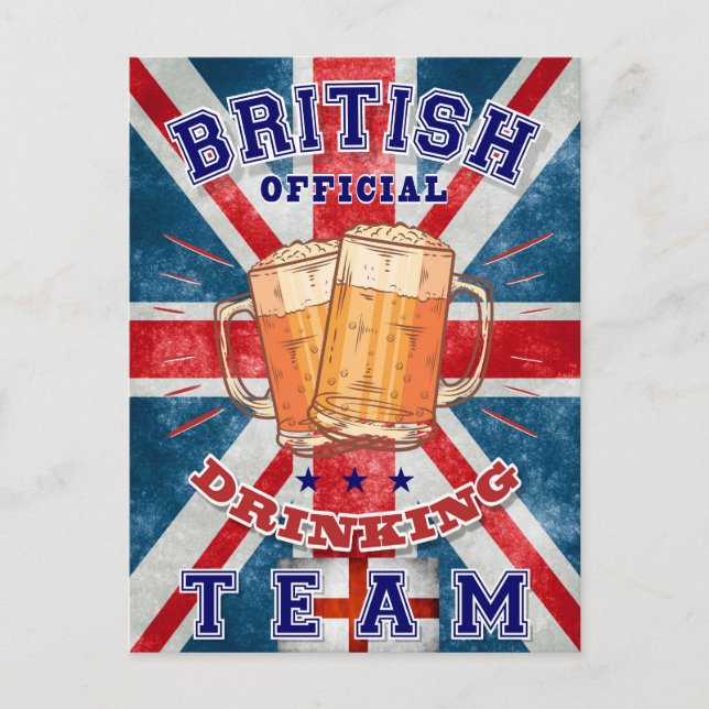 British Officiell Drinking Team. Funy öl Vykort (Framsida)