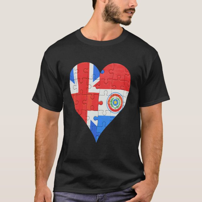 British Paraguayan Flagga Heart T Shirt (Framsida)