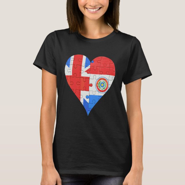 British Paraguayan Flagga Heart T Shirt (Framsida)
