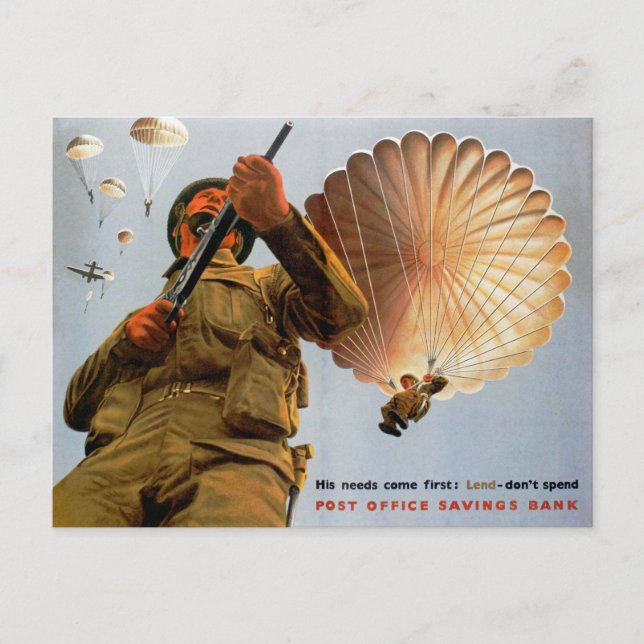 British Paratrooper ~ Hans Needs Kom First Vykort (Framsida)