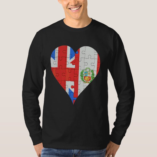 British Peruvian Flagga Heart T Shirt (Framsida)
