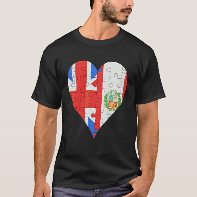 British Peruvian Flagga Heart T Shirt (Framsida)
