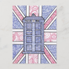 British Police Box och Union Jack Flagga Illustrat Vykort
