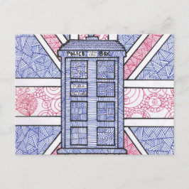 British Police Box och Union Jack Flagga Illustrat Vykort