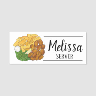 British Pub Fare Scampi Chip Peas English Food Namnbricka